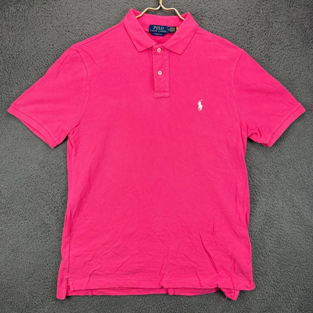 Polo Ralph Lauren Mens Medium Pink Classic Fit Short Sleeve Pique Polo Shirt